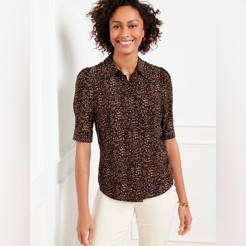 Talbots Elbow Sleeve Blouse in Delicate Leopard